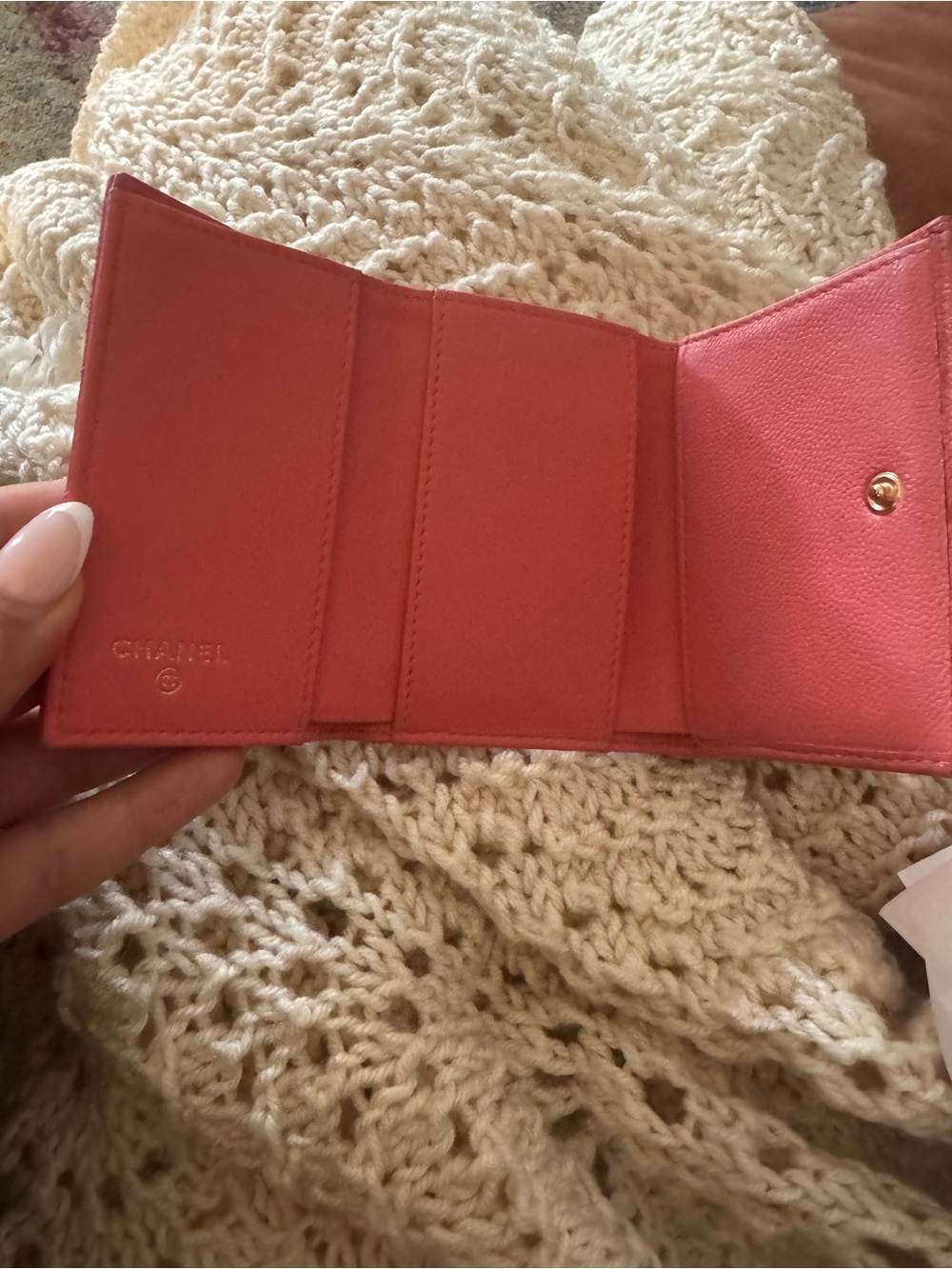 Authentic Chanel Boy Pink Caviar Leather Trifold Wallet Aged Gold Hardware - Picture 11 of 16